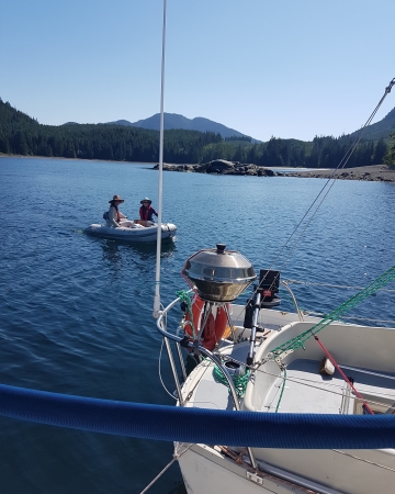 Dinghy adventure ashore in lovely weather with big Blue Sailing .BC